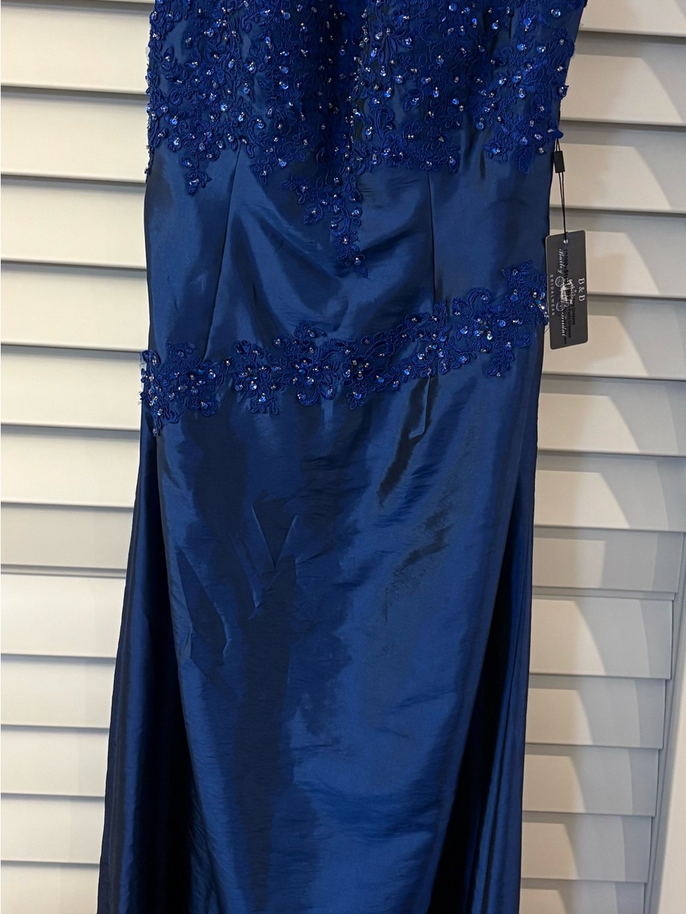 Bailey Bridal Royal Blue Beaded Lace Formal Prom Gown NWT Medium Zipper